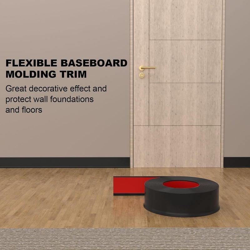 Risunpet Peel and Stick Molding Baseboard Trim, 4 Inch Flexible Baseboard Molding Trim, Self-Adhesive Vinyl Wall Base Molding Trim(40Ft, Black) - Image 3